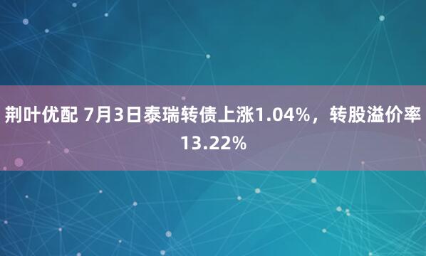 荆叶优配 7月3日泰瑞转债上涨1.04%，转股溢价率13.22%