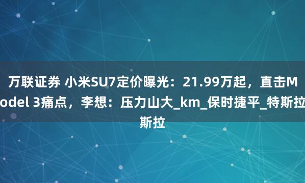 万联证券 小米SU7定价曝光：21.99万起，直击Model 3痛点，李想：压力山大_km_保时捷平_特斯拉