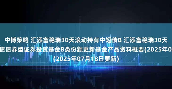 中博策略 汇添富稳瑞30天滚动持有中短债B 汇添富稳瑞30天滚动持有中短债债券型证券投资基金B类份额更新基金产品资料概要(2025年07月18日更新)